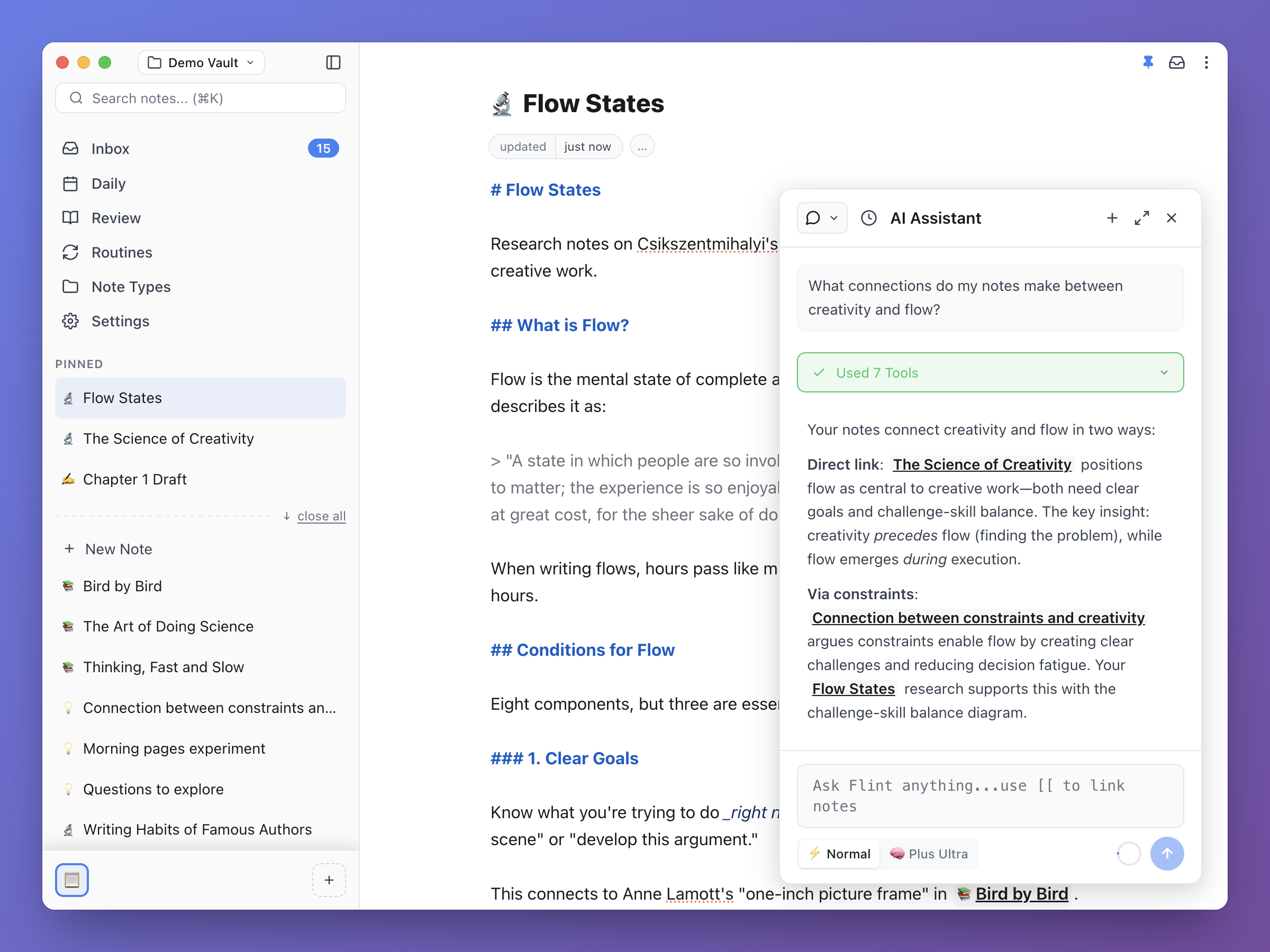 Screenshot of Flint with the Agent panel open