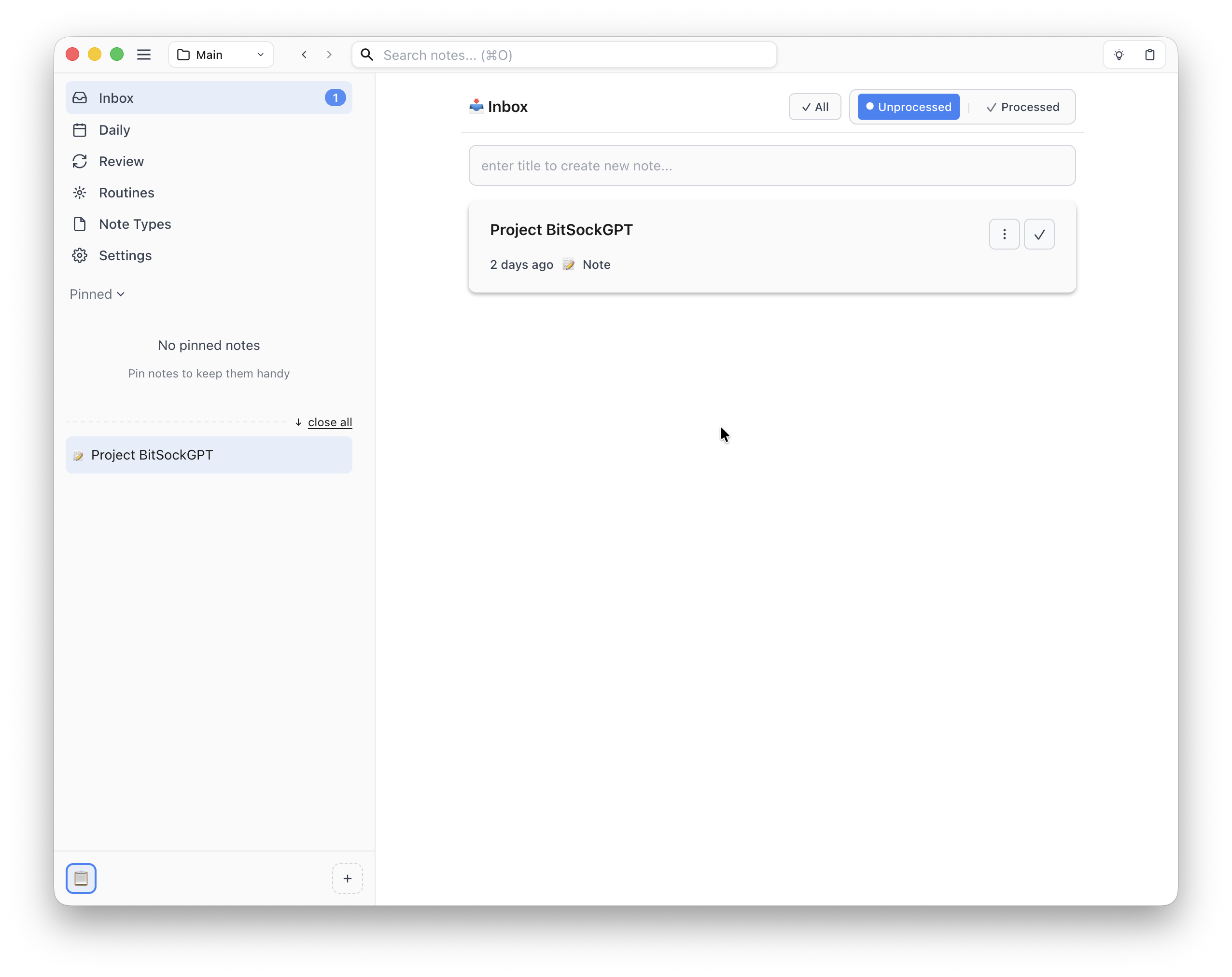 Screenshot of the inbox showing Project BitSockGPT